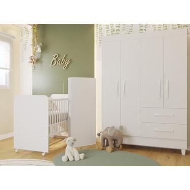 Imagem de Quarto Infantil Completo Com Berço Americano Com Grade De Proteção Conforto Luxo Com Guarda Roupa Premium Infantil Elegante Moderno Cantinho Do Bebê Aconchegante Com Colchão Cor Branco/MultiFlex