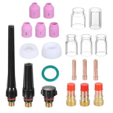 Imagem de HARFINGTON Kit de tocha Tig de 31 peças para WP-17, WP-18, WP-26 com tocha de soldagem TIG, conector de suporte de eletrodo de tungstênio, bocal de cerâmica para equipamentos relacionados à soldagem