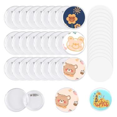 Imagem de MK.Bear Pacote com 50 emblemas de botões de acrílico, kit de botões transparentes de 50 mm/1,97 polegadas, emblemas faça você mesmo, botões de alfinetes de acrílico com papel redondo em branco