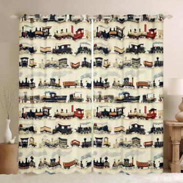 Imagem de Feelyou Cortinas de trem vintage para quarto (2 painéis, 106 x 163 cm) cortinas de escurecimento retrô para motor a vapor para crianças trem, locomotiva a vapor, 30%-50%, cortinas blackout retrô