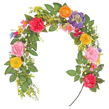 Imagem de Briful Guirlanda falsa para decoração com flores, peônias vermelhas de seda de 6 m, guirlandas artificiais de rosa amarela para centros de mesa de casamento, decorações de manto de mesa