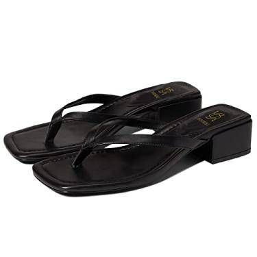 Imagem de LEHOOR Chinelo feminino de salto grosso, bico quadrado, confortável, sem cadarço, salto baixo, 5 cm, salto baixo, sandálias transparentes, tiras em T, para festa de trabalho, casual, verão, praia,