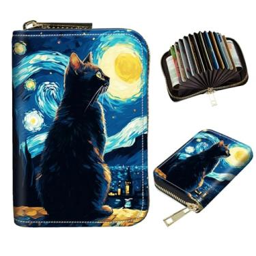 Imagem de DIGTIALL Porta-cartão de crédito para mulheres com zíper pequena carteira de couro PU com bloqueio de RFID, carteira organizadora de cartões, carteiras sanfonadas, presente para mulheres ou homens