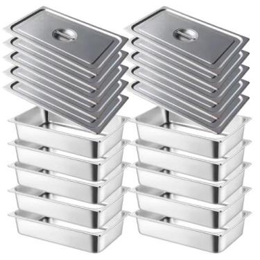 Imagem de Kit 6 Cuba Gastronômica Inox Gn 1/2 100mm Com Tampa Gn 1/2 - Triboshop