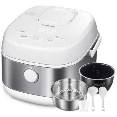 Imagem de Panela de Arroz Elétrica Multifuncional 1,3L, Aço Inoxidável, 700W, 110v, TOSHIBA TRSH01, Branco