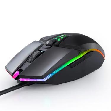 Imagem de Mouse de computador USB iluminado com fio Pinslee, com mouse LED óptico retroiluminado RGB, 6 teclas com clique silencioso, adequado para laptops, compatível com PC e Mac, Windows e macOS (preto)