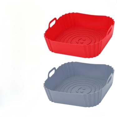 Imagem de Kit 02 Formas De Silicone Quadrada Assadeira Air Fryer E Forno Forma Para Fritadeira Elétrica Com Alça
