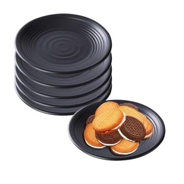 Imagem de YuanQ Pacote com 6 pratos pretos inquebráveis de melamina, conjunto de pratos de jantar reutilizáveis para cozinha, lava-louças e micro-ondas, pratos de jantar de fundo plano para uso diário (23 cm)