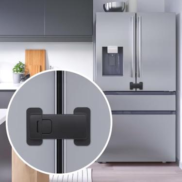 Imagem de Uhimooi Travas De Geladeira Para Crianças, Trava De Geladeira À Prova De Crianças, Trava De Segurança Para Porta De Geladeira Francesa Para Bebês, Travas De Armário Para Crianças Com Adesivo 3M Fort