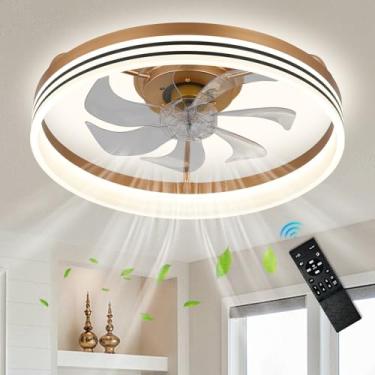 Imagem de Zenouidle Ventiladores De Teto De Perfil Baixo De 20" Com Led Embutido, Luzes E Controle Remoto, Ventilador De Teto Sem Lâminas Com Luz Led Fandelier Regulável De 3000K A 6500K Para Quarto (Dourado