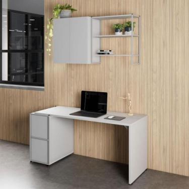 Imagem de Escrivaninha 1,5m c/ Balcão Lateral Armário Aéreo e Nicho F5 - F5 Offi