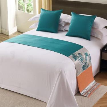 Imagem de Cama Runner Luxuosa Sofisticada Lençóis de Cama Macia Proteção para Pés da Cama King Size Colcha para Quarto Hotel Casamento Decoração Cama Lenço Azul Verde-3||50 x 260 cm para Cama de 2 m