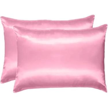 Imagem de Fronhas De Cetim Anti Frizz (02 Pares) 70cm X 50cm (Rosa bebê, 02 fronhas (01 par))