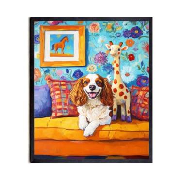 Imagem de Bestbuddy Pet 11 x 14 sem moldura Cavalier King Charles Spaniel casa de cachorro animal de estimação pintura a óleo pôster impressão de arte decoração de parede crianças inauguração de casa crianças