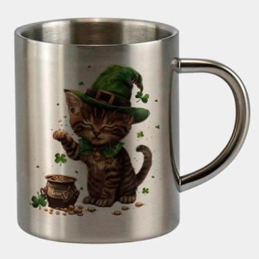 Imagem de Caneca de Inox Premium Prateada 400ml GATINHO ST PATRICKS DAY FOFO 17 
