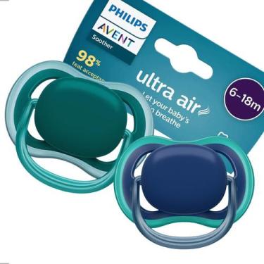 Imagem de Kit 2 Chupetas Ultra Air Dupla Azul Verde 6 a 18m Avent Menino - Phili