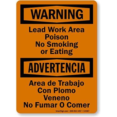 Imagem de SmartSign Placa bilíngue "Aviso - Área de trabalho com chumbo, veneno, não fumar ou comer" | Plástico de 25,4 cm x 35,5 cm