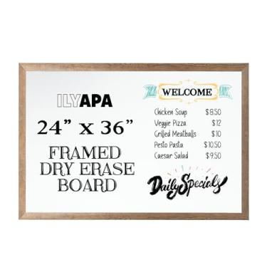 Imagem de Ilyapa Quadro apagável a seco extra grande para parede - quadro branco magnético emoldurado em madeira - 61 x 91 cm decorativo, painéis de menu sanduíche para restaurante, caminhão de comida ou quadro