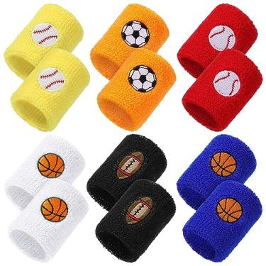 Imagem de 24 peças de pulseiras esportivas para crianças, faixas coloridas de tecido felpudo com design de beisebol de futebol basquete futebol para festa esportiva lembrancinhas de festa de aniversário, 6 cores (cor brilhante)