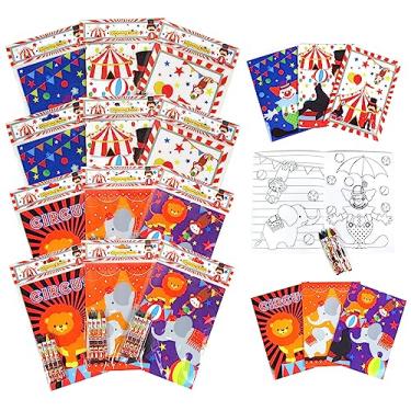 Imagem de TINYMILLS Conjunto de livros de colorir de carnaval de circo com 12 livros de colorir e 48 giz de cera com tema de circo, artigos de festa de aniversário, lembrancinhas, prêmios, festa de equipe