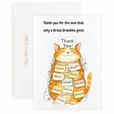 Imagem de MAGJUCHE Cartão de agradecimento para a avó – Selo e envelope de cera elegante, papel de 300 g/m², impressão vívida de 600 DPI, 5 x 7 polegadas, design de gato grande
