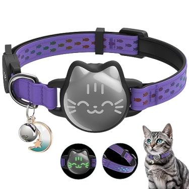 Imagem de Coleira impermeável para gatos AirTag, coleira Airtag para gatos com alça de padrão luminoso e reflexivo, coleiras leves para Apple Air, suporte oculto para rastreador GPS - gatos, gatinhos (23 a 33