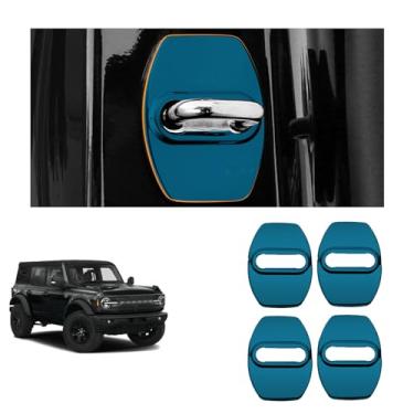 Imagem de YJMOTOR Fit Bronco Sport 2021 2022 2023 Capa de trava de aço inoxidável para proteção de braço de porta acessórios interiores para Ford Bronco 2 e 4 decoração tipo porta (azul)
