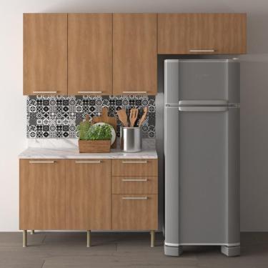 Imagem de Cozinha Compacta 3 Peças Com Armários E Balcão Com Tampo Multimóveis Cr20449 Freijó Mármore Branco