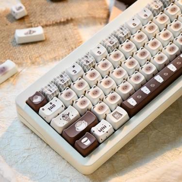 Imagem de GEKUCAP Teclas de gato siamês com tema café, 133 teclas fofas de perfil Mao com sublimação de tinta, teclas PBT em forma de gato personalizadas para teclados mecânicos Cherry Gateron MX Swithes