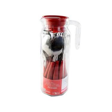 Imagem de Conjunto de Talheres Vermelho 24 Peças com Jarra de Vidro