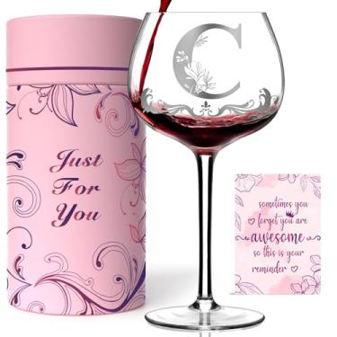 Imagem de Presentes de monograma personalizados para mulheres - taça de vinho com inicial A-Z personalizada, presentes exclusivos de aniversário e Natal para ela, mãe, esposa, irmã, filha, amiga (letra C)