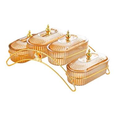 Imagem de IEUDNS Prato de salada de frutas secas, pratos para lanche com tampa, fruteira, recipiente para servir, bandeja para servir, prato de nozes para lanches, Amarelo