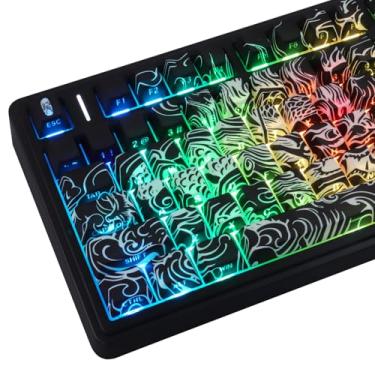 Imagem de Tsungup Teclas Shine Through PBT, 138 teclas personalizadas com estampa de dragão legal, teclas de perfil cereja, conjunto de teclas para teclado 60% 65% 75% 80% 100% MX Switches mecânico (preto)