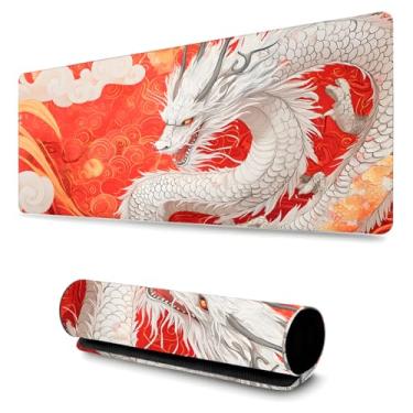 Imagem de Mouse Pad Gamer Profissional Antiderrapante Confortável Escritório e Games 90x40 Dragão Branco