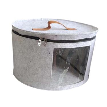 Imagem de IEUDNS Caixa de armazenamento de chapéus com aba redonda, organizador portátil com tampa de feltro, bolsa de balde, recipiente para armário para brinquedos, Cinza Claro