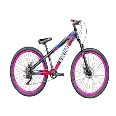 Imagem de Bicicleta Aro 26 VikingX Preto Rosa 1x7 Com Aro Vmaxx Rosa Câmbio Shim
