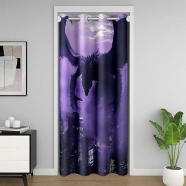 Imagem de jejeloiu Cortina de porta de armário dragão para quarto, sala de estar, meninos, meninas, 106 x 203 cm, 1 painel de cortina de porta de dinossauro, para privacidade, mulheres, homens, monstro 3D
