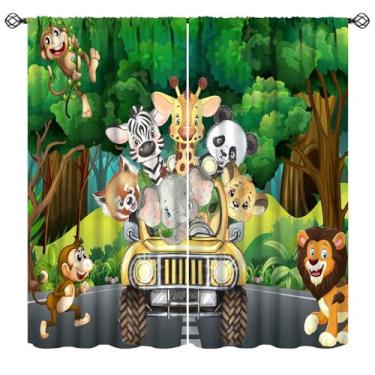 Imagem de Cortinas de animais de safári para crianças, aventura de safári na selva tropical, animais africanos, leão, elefante, macaco, estampa de cortinas de janela para bebês, meninos, berçário, 107 x 114 cm