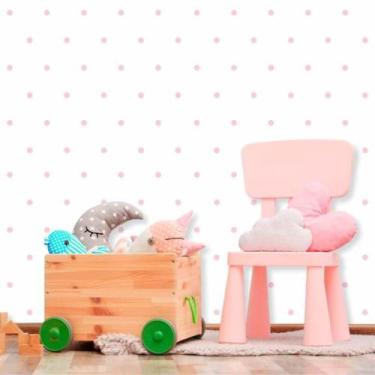 Imagem de Papel de Parede Vinil Autocolante Poá Branco e Rosa - Inove Papéis de 