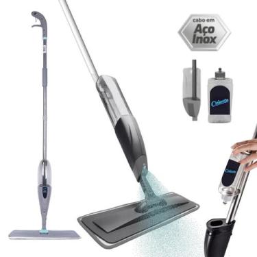 Imagem de Mop Giratório Spray Limpeza Flash Mágico Rodo Esfregão Flat - Celeste
