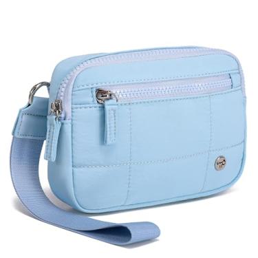 Imagem de Haytijoe Carteira de pulso de nylon para mulheres, bolsa de pulso leve acolchoada com bloqueio de RFID com zíper para viagem, telefone, cartões, Azul claro, Small