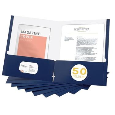 Imagem de Zzrywuty Pastas de arquivo com bolsos, tamanho carta, pacote com 50 pastas de papel com compartimento para cartão, duas pastas de bolso para estudantes, empresários, trabalhadores domésticos e de