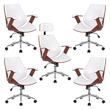 Imagem de Kit 4 Cadeiras de Escritório Juliette Diretor e 1 Presidente Giratórias Branca - Gran Belo