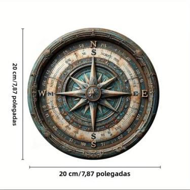 Imagem de Bússola Náutica Vintage, Sinal De Madeira, Arte De Parede Plana 2D Par