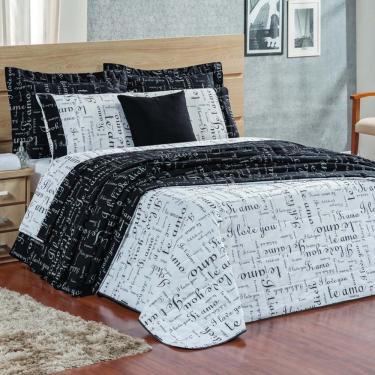 Imagem de Kit Cobre Leito Colcha Te Amo Queen 3 Peças Dupla Face 100% Algodão Percal 150 Fios - Preto/branco