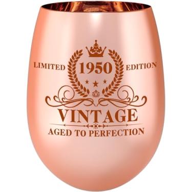 Imagem de Taça de vinho de 75º aniversário para mulheres femininas, decorações de festa vintage 1950 75 anos para ela, ideia de presente de aniversário de 75 anos para esposa, mãe, avó, irmã, amigas, tia