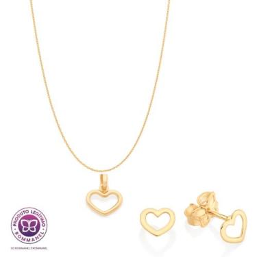 Imagem de Kit Para Presente Feminino Colar+ Pingente + Brincos Corações Banhados