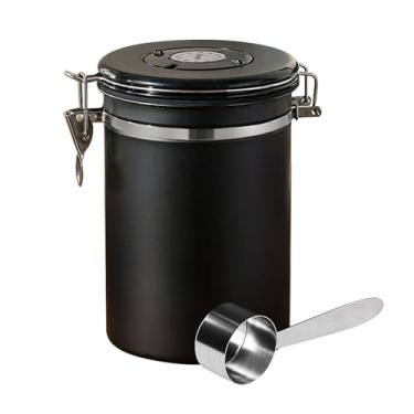 Imagem de Joywoof Lata De Café Hermética Aço Inoxidável, Recipiente Para Armazenamento Grãos 1,8 L Com Rastreador Data E Colher Grãos, Pó, Chá, Farinha, Cereais, Açúcar, Grande (Preto)