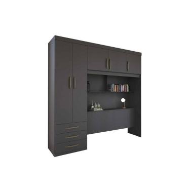 Imagem de Guarda Roupa Casal 5 Portas e 3 Gavetas c/ Cama PH 1801 Grafite - Herval