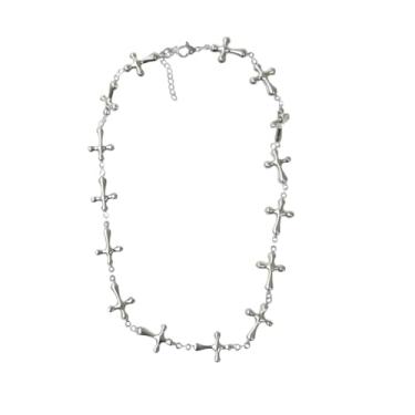 Imagem de JczR.Y Colar de cruz lateral para mulheres, colar com pingente de cruz de aço inoxidável, pingente de cruz, personalidade, fé religiosa, gargantilha, bijuteria, presente, Aço inoxidável, Sem Pedra